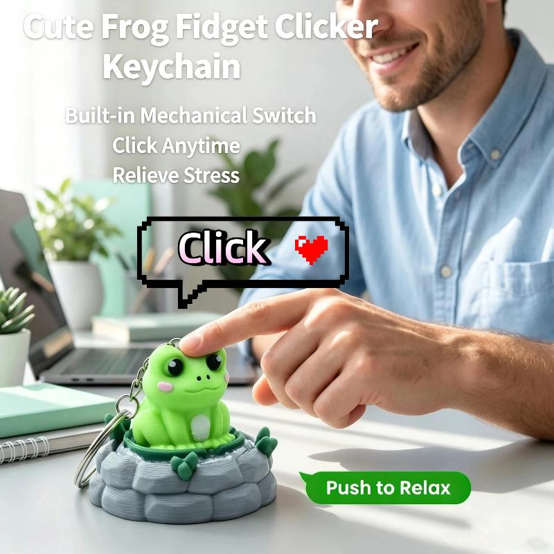 Creative Mini Fidget Keychain Built-in Mechanical Buttons Cute Frog Eagle Chick Broccoli Design for Bag Pendant Party Favors