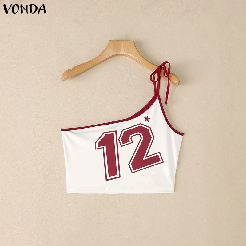 VONDA Sommer Damen Ein Schulterträger Ärmellos Print Crop Tanktops Urlaub