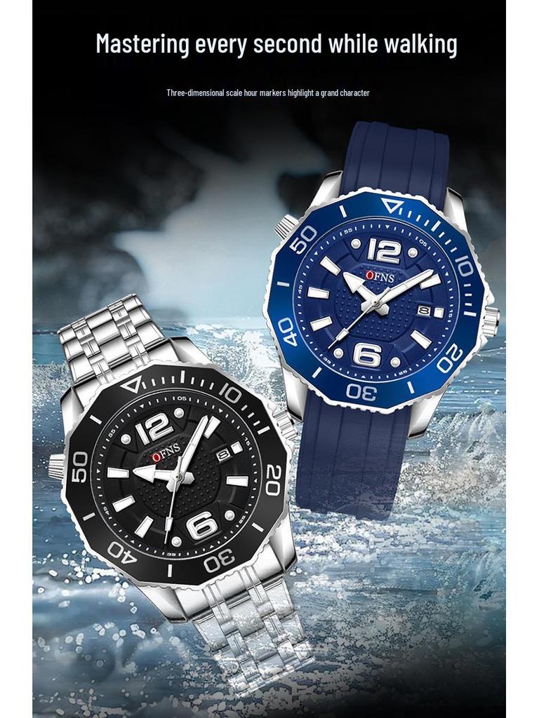 Oufanni Men's Rotating Bezel Quartz Watch - Waterproof, Douyin Style, High-Value with Single Calendar