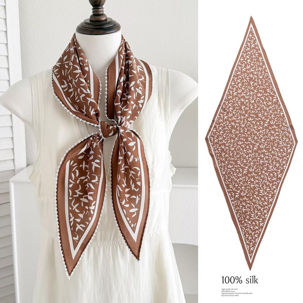 Spring new retro 111 mulberry silk silk scarf fashion temperament silk double crepe lace rhombus scarf accessories