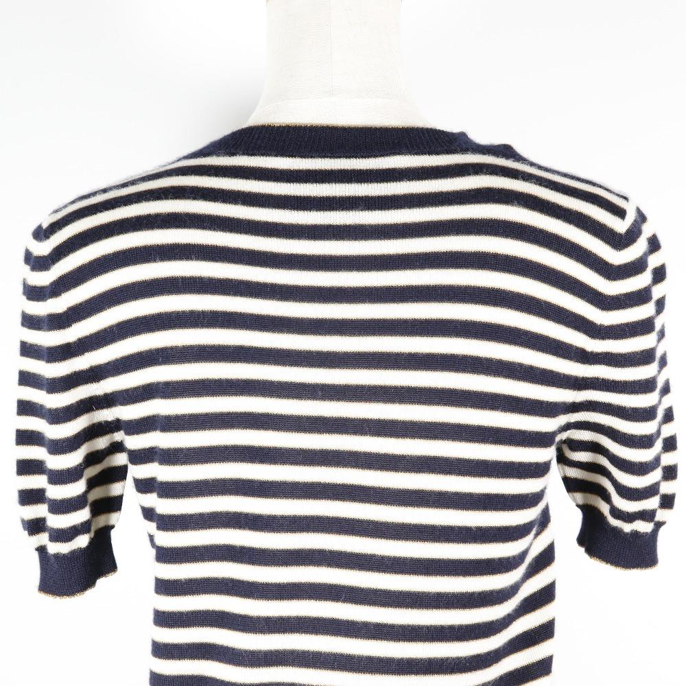 GUCCI Short sleeve knit 428050 border Navy / white cashmere/silk Women Used