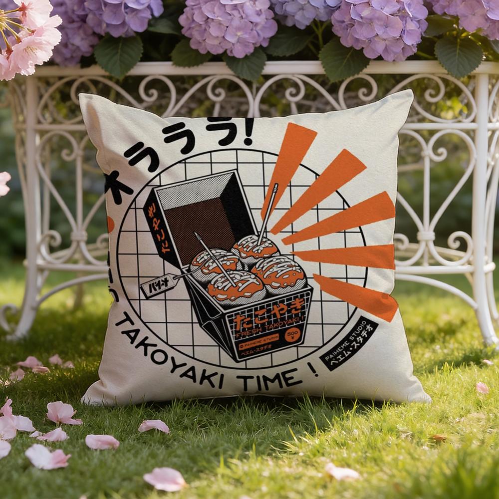 T-Takoyaki Japanese Food Cushion Cover Home & Car Dual-Scene Pillow Cover: Reversible for Premium Comfort