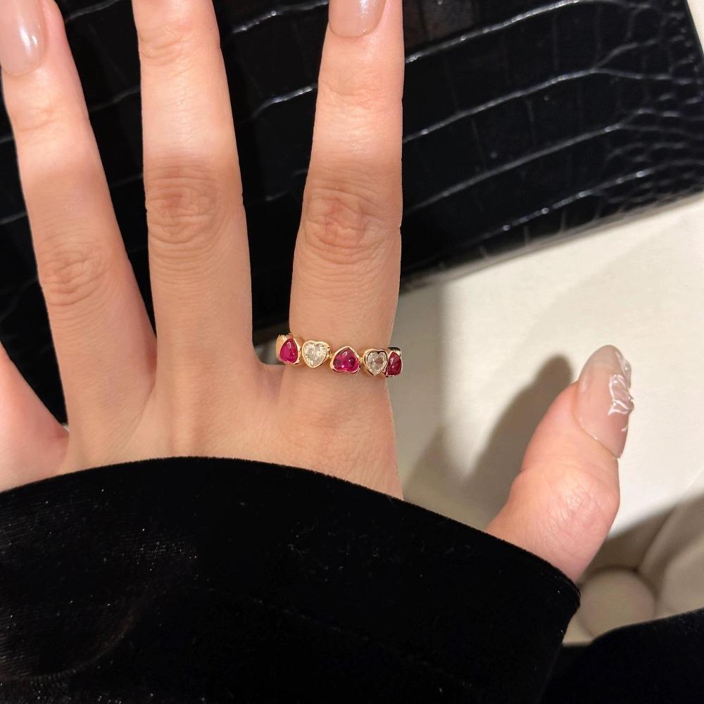 Vintage Open Ring Red Bubble Corundum Chinese Style Elegant Adjustable Women Jewelry
