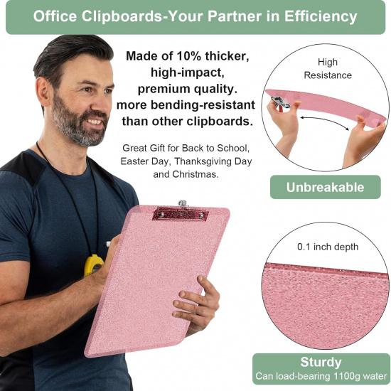 1 Pcs Clear Glitter Clipboards, Plastic Clipboard with Pen Holder, Size 8.85 x 12.4 in Shiny Clipboards with Low Profile Clip, Cute Hanging Clipboard