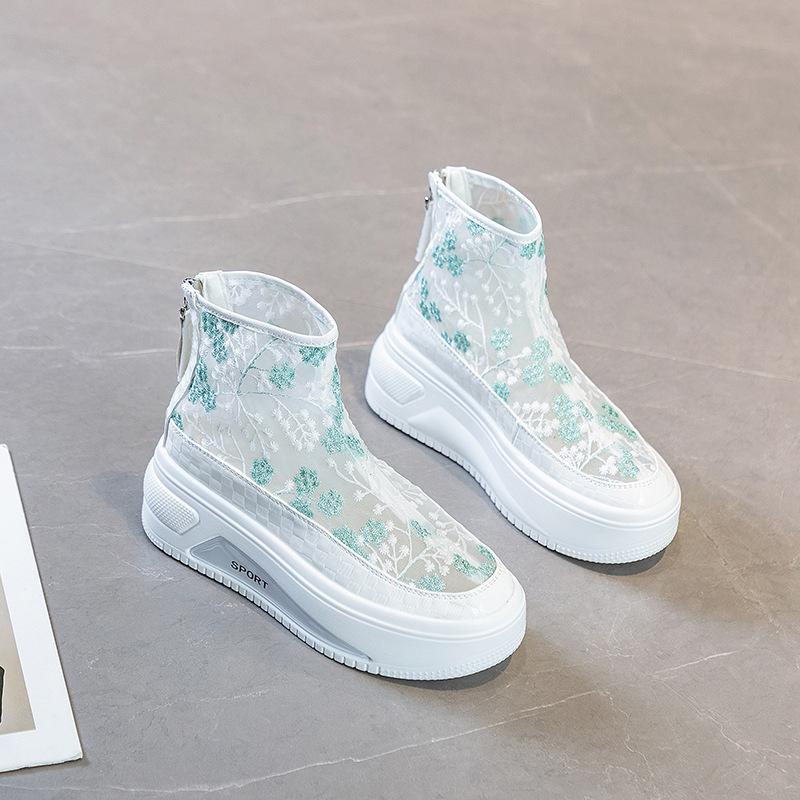 Fashion High Quality 6CM Air Mesh Lace Women Boots Platform Sandals Women Summer Shoes Breathable Zip Women Ankle Boots Spring Fashion