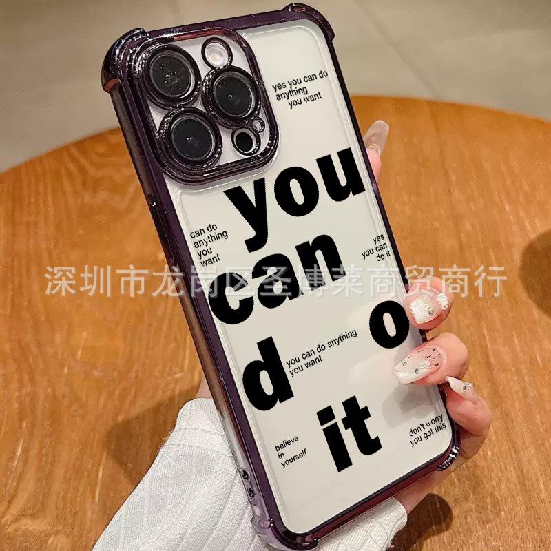 Black English Applicable iPhone17 mobile phone case four corners anti-drop airbag 16promax lens film 15 protective case