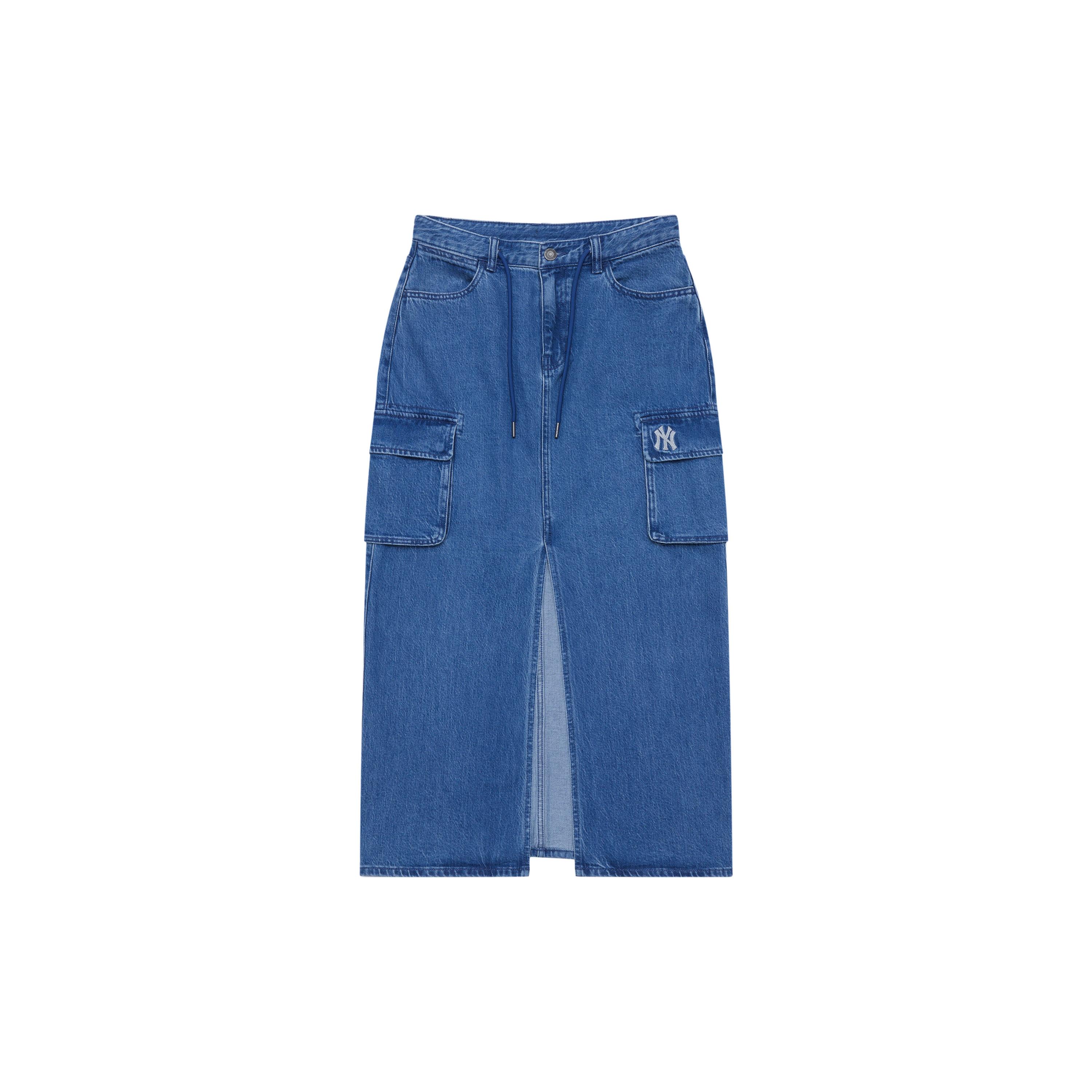 

New MLB New York Yankees Basic Collection 24FW Denim Long Skirts Women s Indigo 3FDSB0244-50INS S