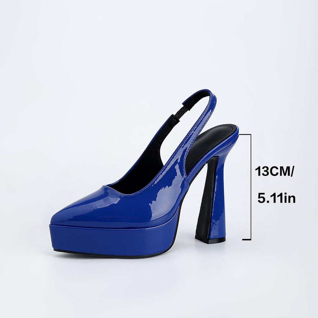 Blue Elastic Light Mouth New Simple and Fashionable Waterproof Table Pointed Head Thick Heel Super High Heel Women's Shoes
