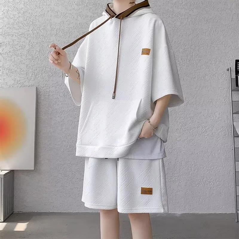Plus Size 8XL Unisexowy Letni Casualowy Dres z Kapturem Szorty z Krótkim Rękawem Dwuczęściowy Rękaw Trzy Czwarty