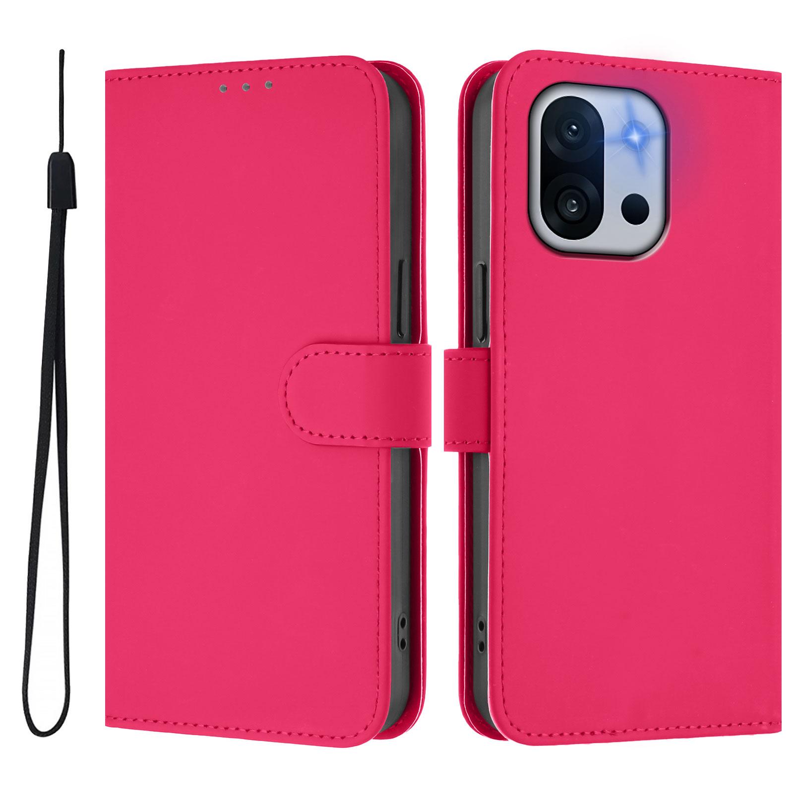 

For OnePlus 13T 5G Case Solid Color Wallet Leather Phone Cover with Strap Rose Red