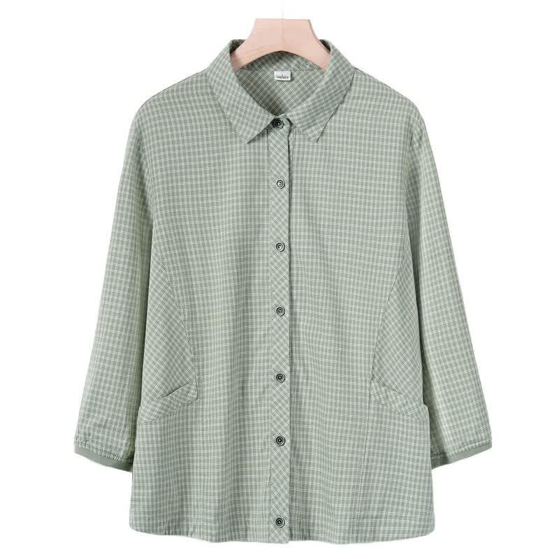 YUZHAOLIN Women's 3/4 Sleeve Plaid Cotton Cardigan Shirt