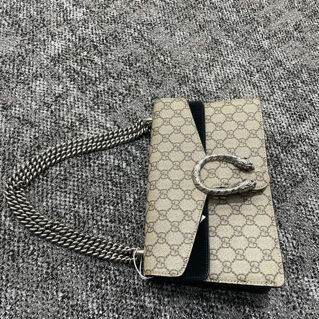 [Pre-Owned] Dionysus Tiger Head Buckle Logo Chain Canvas Leather Shoulder Crossbody Bag - Very Good #SQML6O
