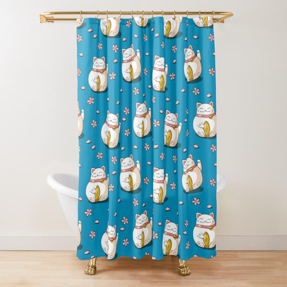 Japan Lucky Fortune Cat Shower Curtain Gold Coin Bathroom Decoration With Hook Polyester Fabric Waterproof Shower Curtain Hooks