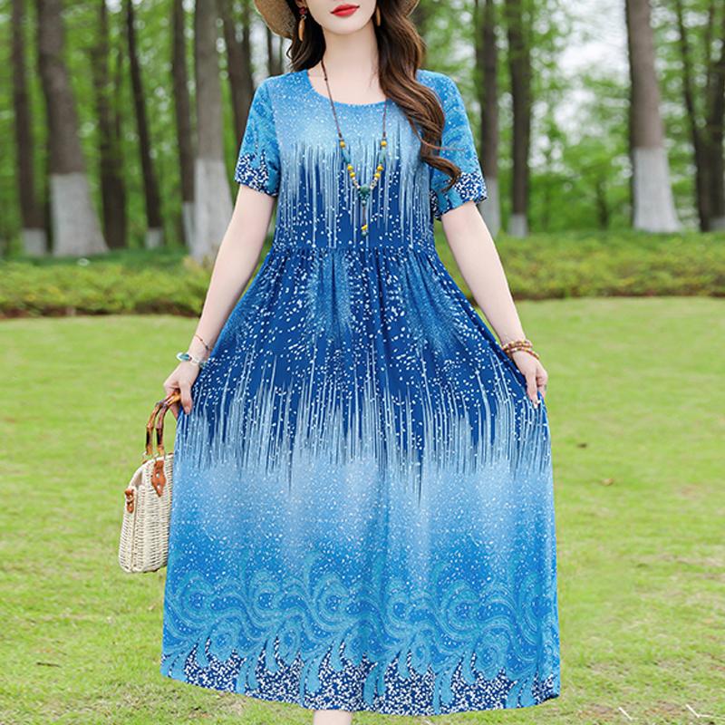 Casual Women's Dress Summer Vintage Clothes Loose Short Sleeve Plus Size Elegant Long Dresses