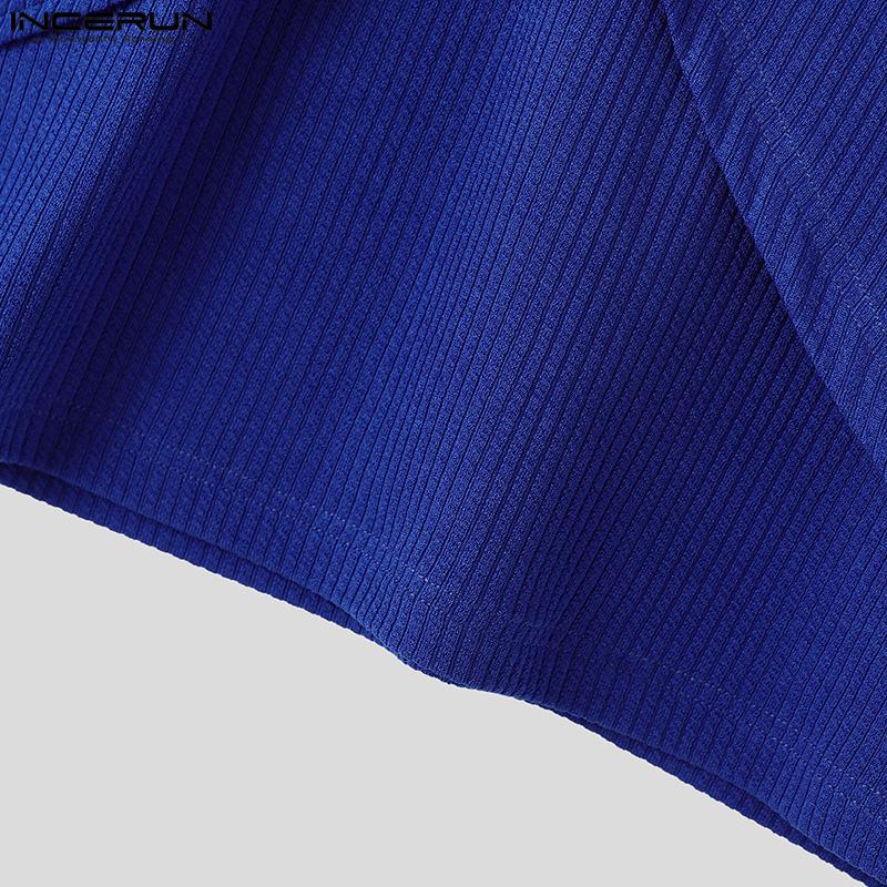 INCERUN Men V Neck Front Cross Long Sleeve Fitted Tops Knitted Rib Undershirts