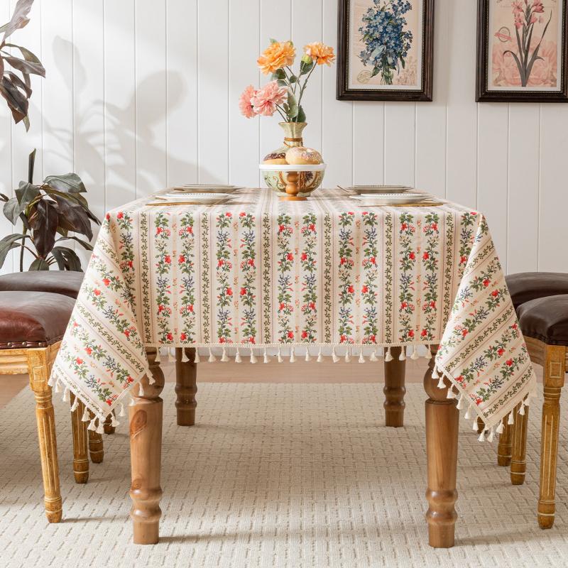 French Printed Tablecloth Waterproof Oil Resistant Wear-resistant Dining Tablecloth Floral Fringed Tablecloth Tea Table Decorate