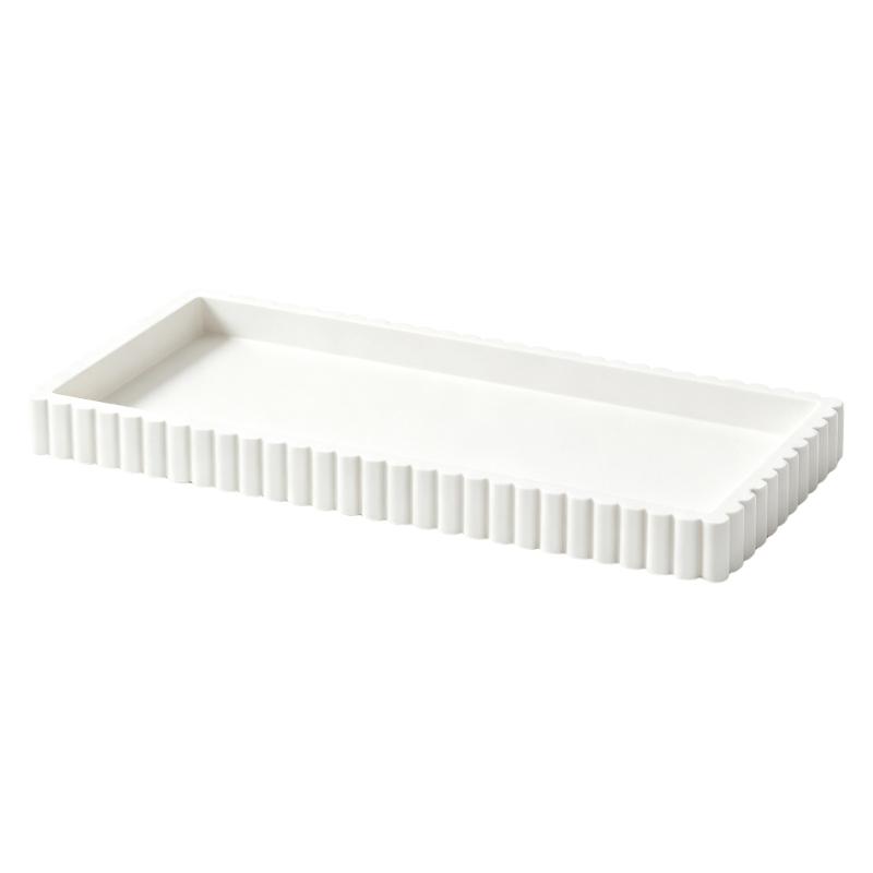 Sink-Side Tray for Bathroom or Kitchen Counter, Freestanding Catchall with Raised Scalloped Border for Soap and Bottles