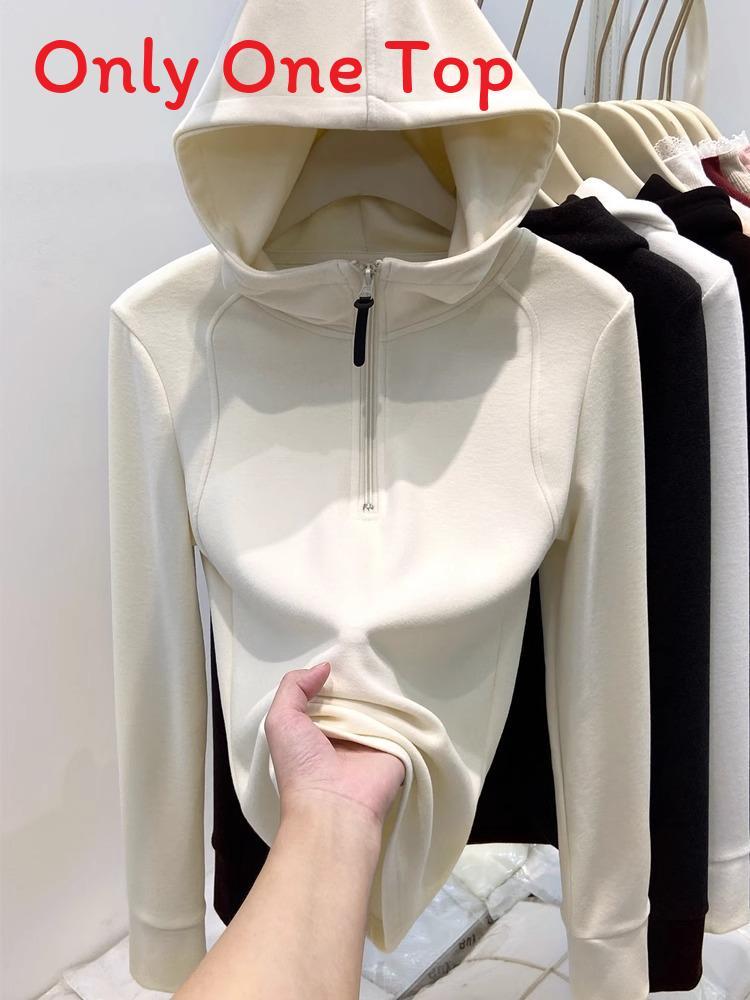 Plain Color Double Sided Fleece Hoodie For Women With Zippered Design For Casual Winter Wear