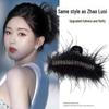 High-Grade Feather and Ostrich Hair Shark Clip for Autumn/Winter - Elegant Ponytail Headdress