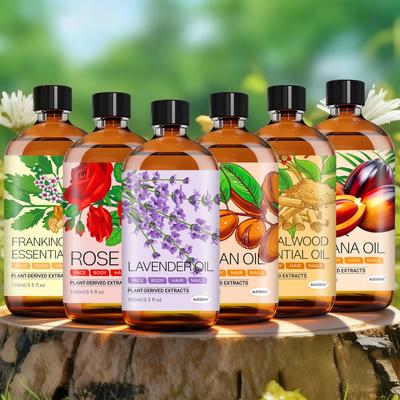 6 Kinds Pure Essential Oils(100Ml)- Face Oil, Skin Care, Argan, Rose, Lavender, Batana, Frankincense, Sandalwood, Candle Making, Massage, Skincare
