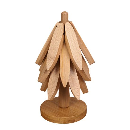 Christmas Tree Trivet Set with Stand Heat Resistant Pot Holders Wooden Bowl And Cup Coaster Kitchen Table Decoration
