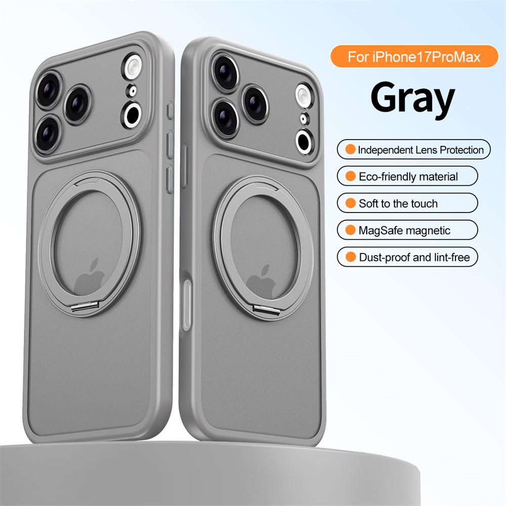 

Magnetic 360°Rotation Stand TPU Case For iPhone 17 Air 16 15 14 13 Pro Max With Ring Holder Frosted Transparent PC Matte Cover iPhone17