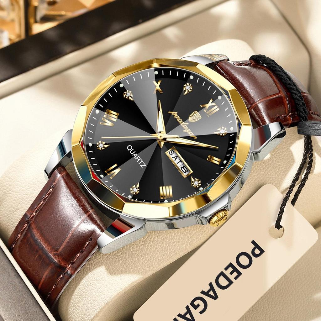 Poedagar Luxury Casual Man Wristwatch Quartz Sports Business Men Watch Waterproof Easy to Read Luminous Date Week Leather Men's Watches