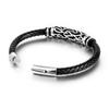 Vintage Stainless Steel Openwork Engraved Leather Mens Bracelet Woven Titanium Steel Viking Bracelet