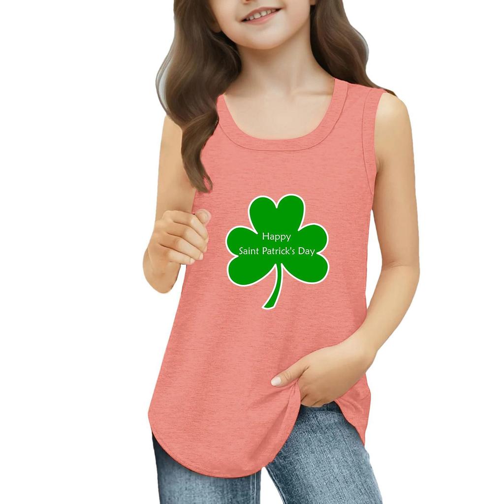 Mädchen Kinder Sommer Rundhals Ärmellose Shirts Tanktops St. Patrick's Day