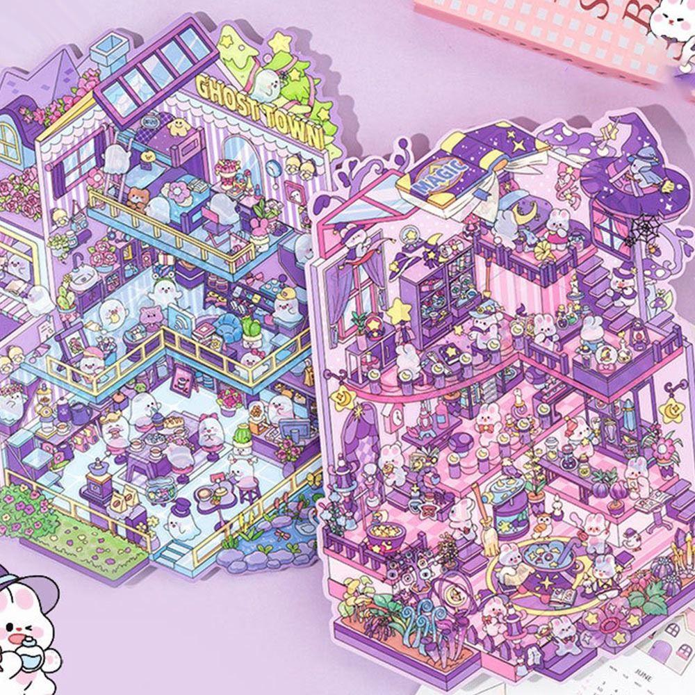 PET 3D Landscape Sticker Capybara Miniature Scene Collage Cartoon DIY Cabin Scene Sticker Gift