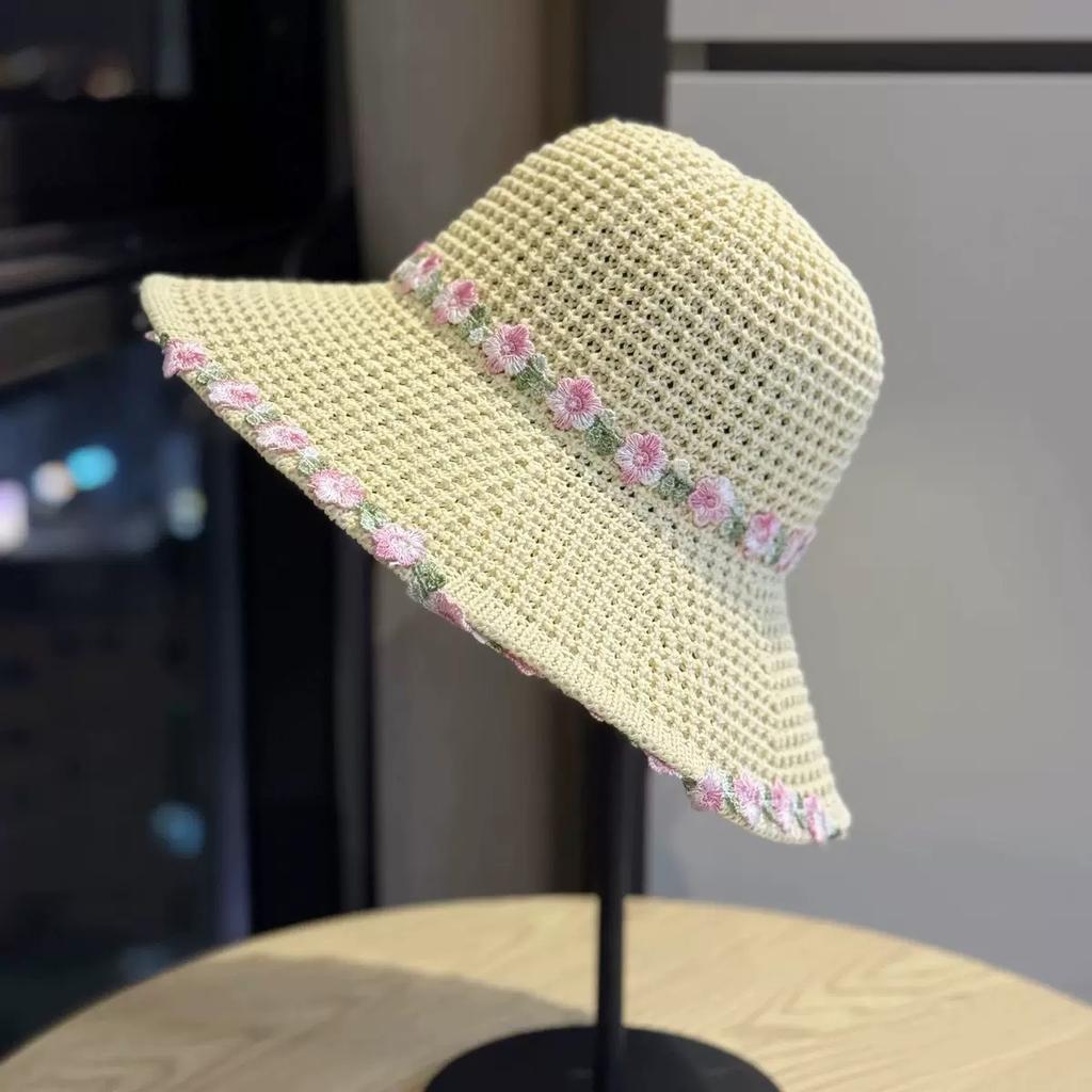 Straw hat ins lace-up hollow straw hat women's summer travel sun protection beach seaside sun hat lace edge sun hat