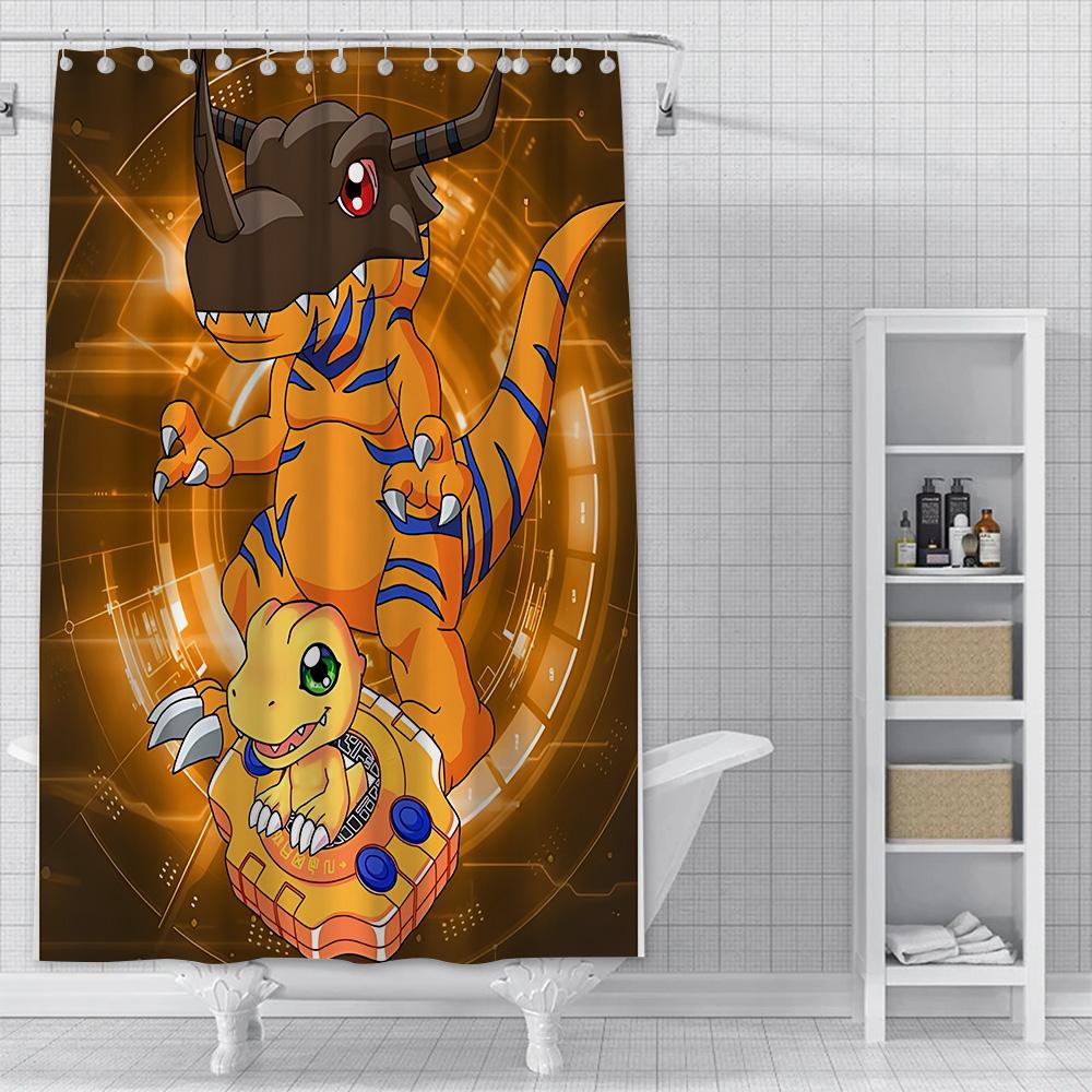 Shower Curtain Waterproof Polyester Fabric Paint Colorful Curtains Cute Digimon Playmats Greymons Home Bathroom Decor  With Hook