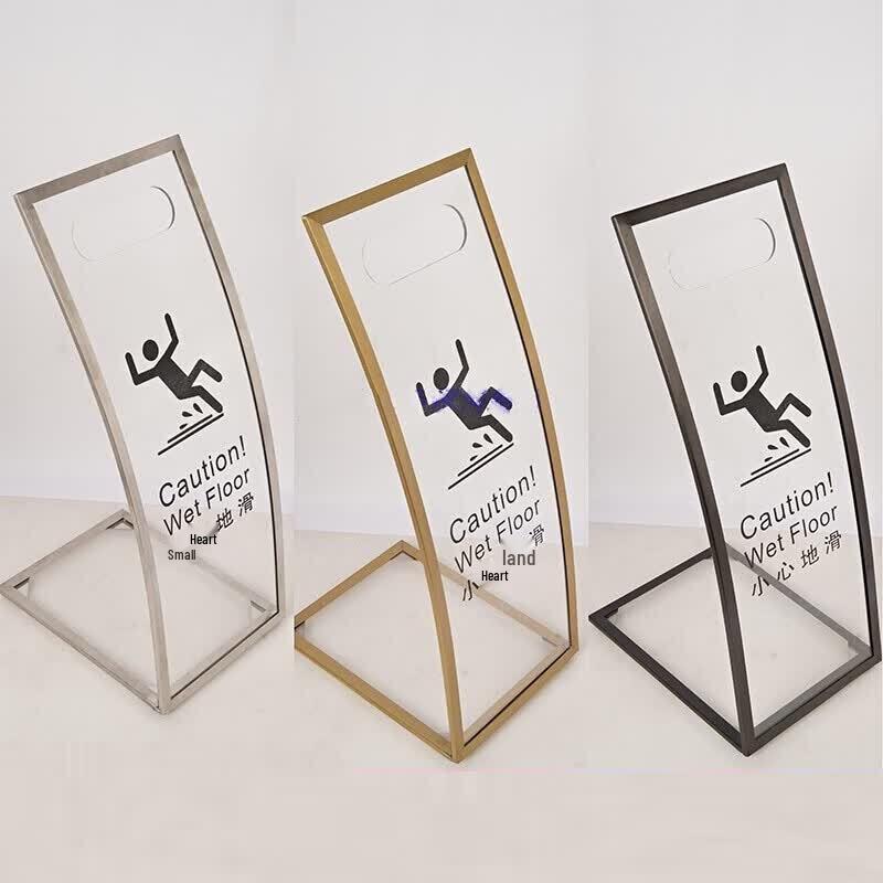 Yishunda Stainless Steel Curved Acrylic 'Caution Wet Floor' Sign