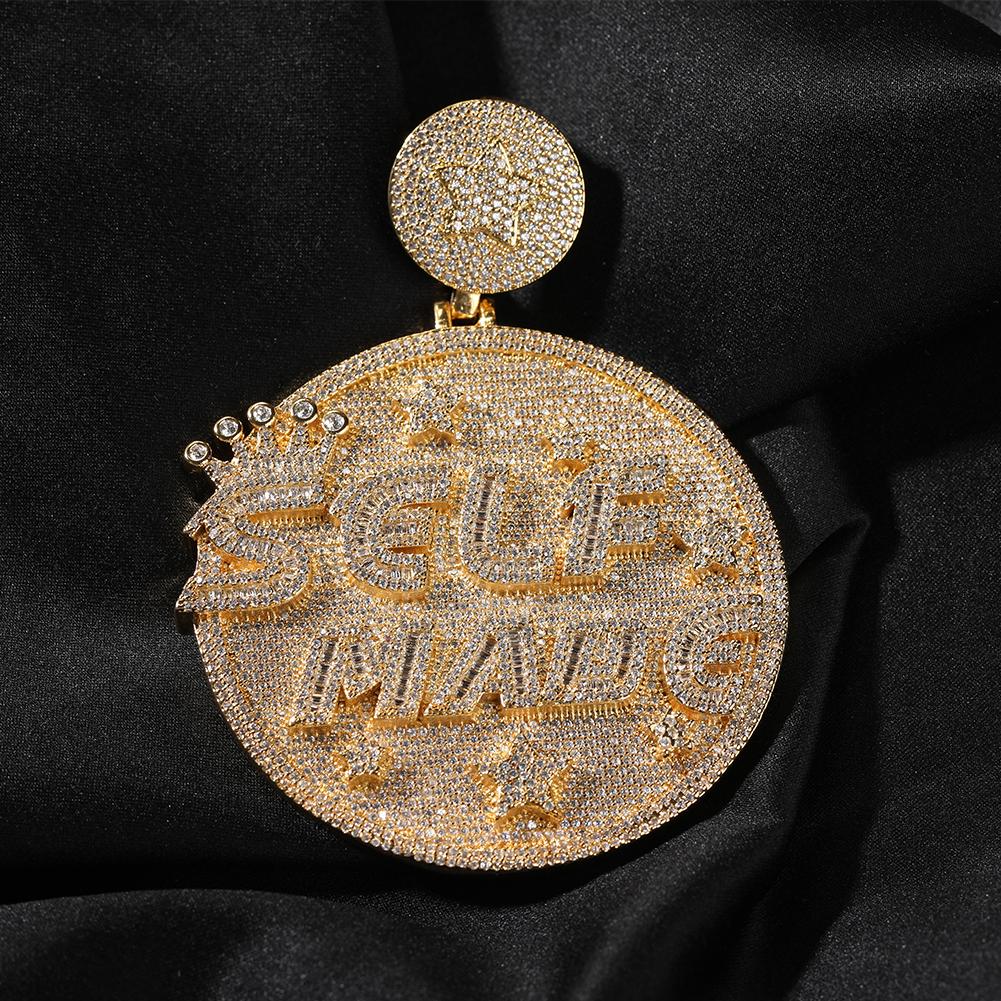 THE BLING KING Selbstgemachter Anhänger Halskette Iced Out Baguettecz Zirkonia Buchstabe Runde Medaillons Hiphop Schmuck Für Geschenk