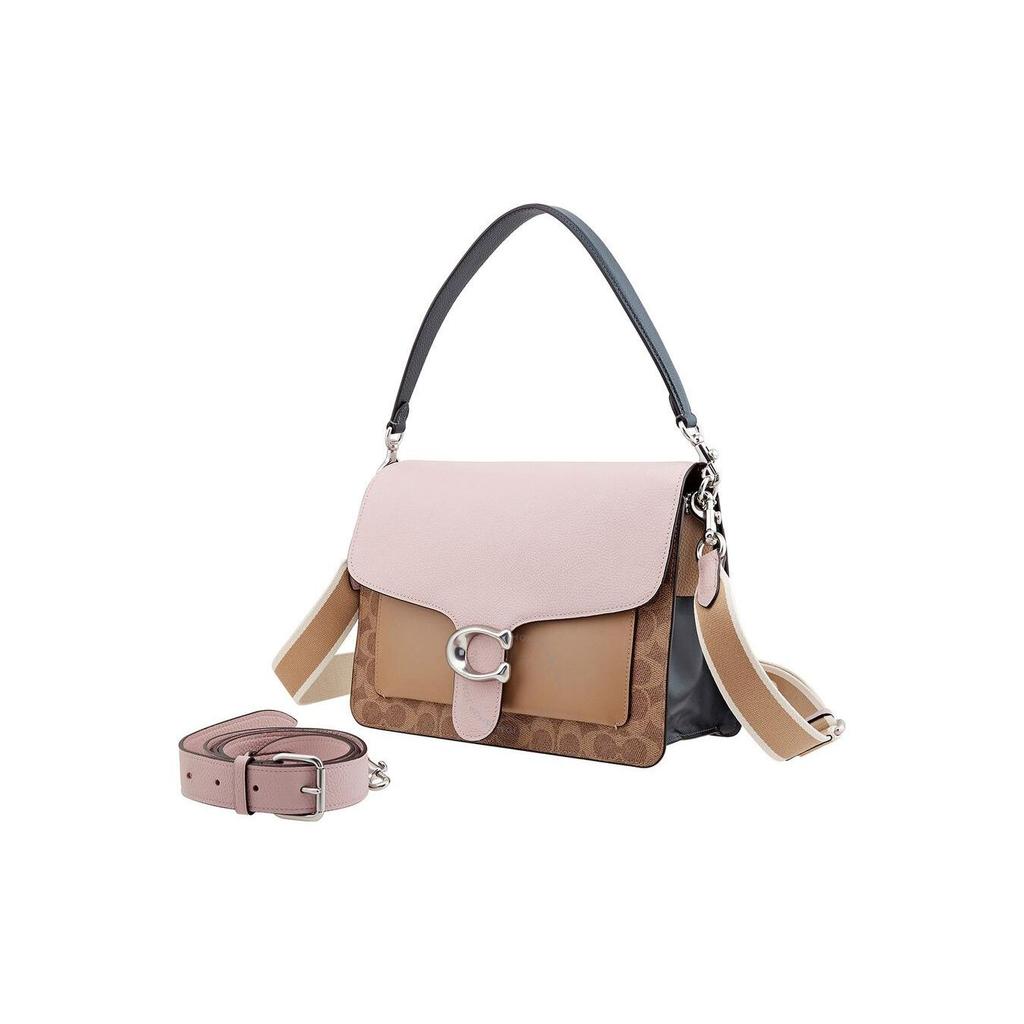 Coach Tabby 28 C Buckle Flap Color Block Monogram Leather Shoulder Crossbody Bag Large Women Bags Milk-Tea-Brown Black 4145-LHQ64