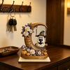 Unique Halloween Shop Decorations Moon Swing Ghost Figurine, Reading On with Floral Natural Wood Spooky Decor Pumpkin Accents, Wooden Bookshelf