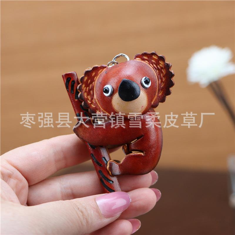 First Layer Cowhide Koala Pendant Car Keychain Cartoon Bag Pendant Accessories Creative Birthday Gift Gift