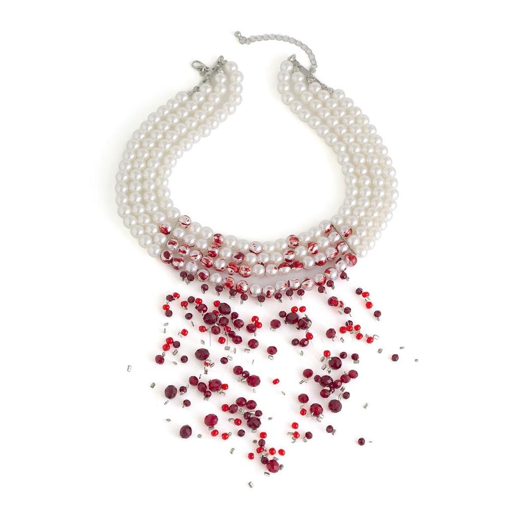 Gothic Blood Drop Tassel Pearl Choker Necklace