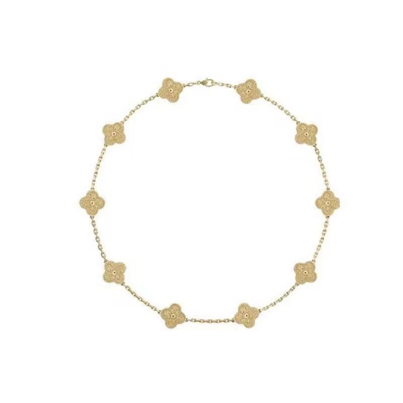 Four-Leaf Clover & Ten-Flower Necklace - Double-Sided 18K Gold Plated with Mother-of-Pearl, Cross-Border Popular OL Style