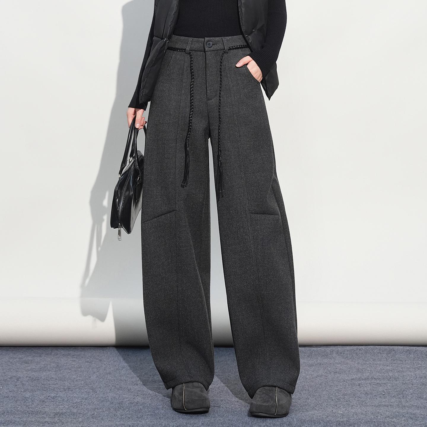 

Gray Velvet Wool Blend Curved Leg Women s High Waist Drape Wide Leg Harem Pants - Winter 2025 Collection 32 серый