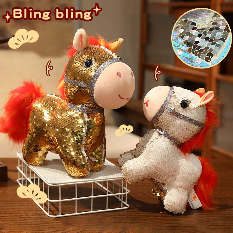 Colorful Shining Horse Mascot Ornament Chinese New Year Home Decoration  Pony Keychain Hanging Pendant Kids New Year Gift