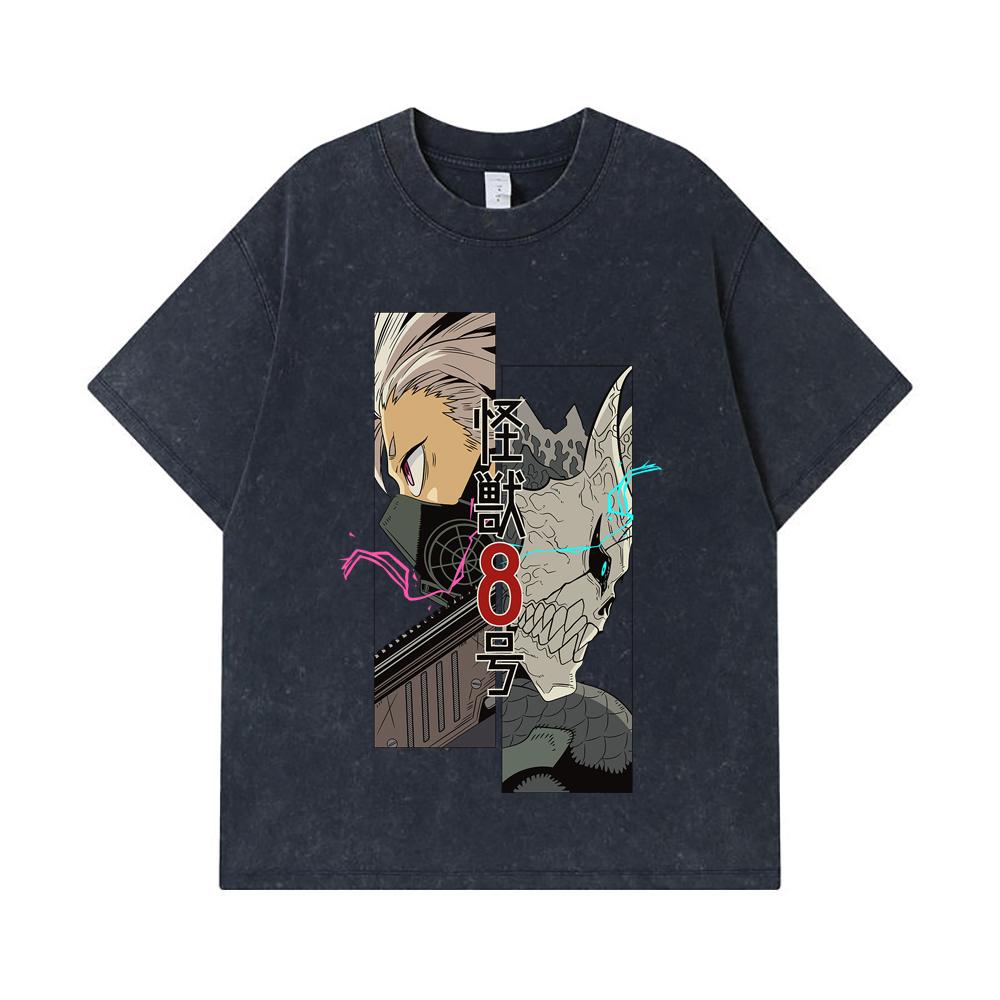 275 GSM Washed T-shirts 100% Cotton Kaiju No 8 V17 Print Unisex Heavy Cotton T Shirt