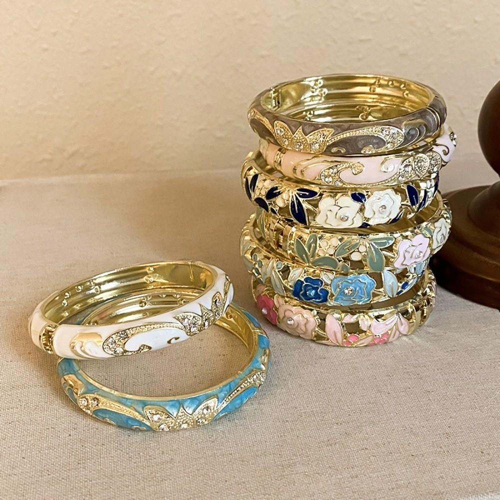 Traditional Chinese Flower Bangle Enamel Women's Hand Bracelet Vintage Cloisonne Bangle Ladies