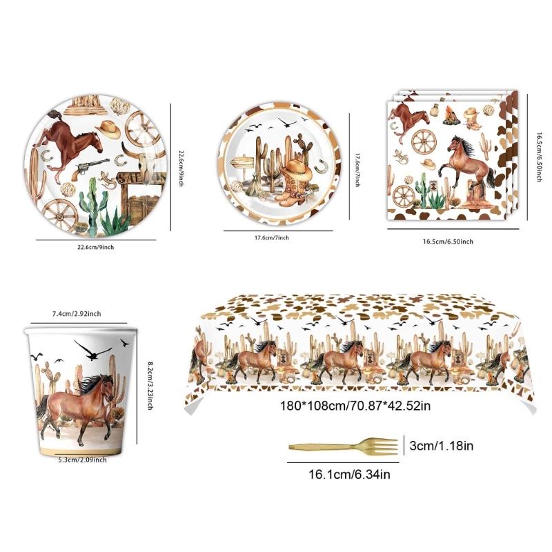 Horse Party Tableware Birthday Party Tableware Western Baby Shower Disposable Dinnerware,Horse Themed Party Tableware