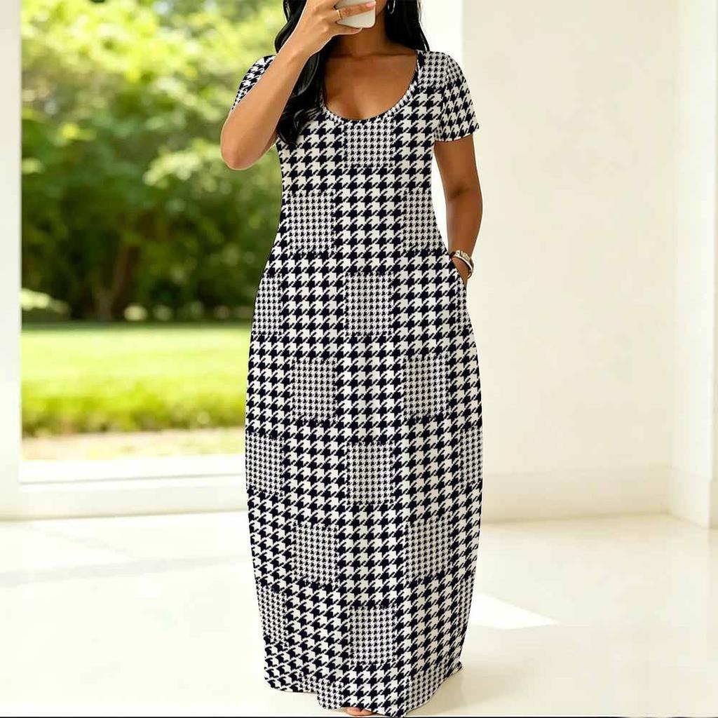 Plus Size Crew Neck Short Sleeve Dress For Women Summer Indoor And Outdoor Wear