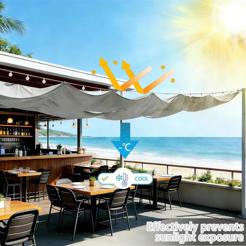 Żagiel przeciwsłoneczny Wytrzymały Wodoodporny Wysuwany Ekran Chroniący przed Słońcem Z Falistym Wzorem Żagiel Patio do Ogrodu Plażę Ganek Taras