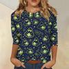 Women’s Casual Three Quarter Sleeve Halloween Print Crew Neck Top with Relaxed Fit for Seasonal Wear and Everyday Outfits