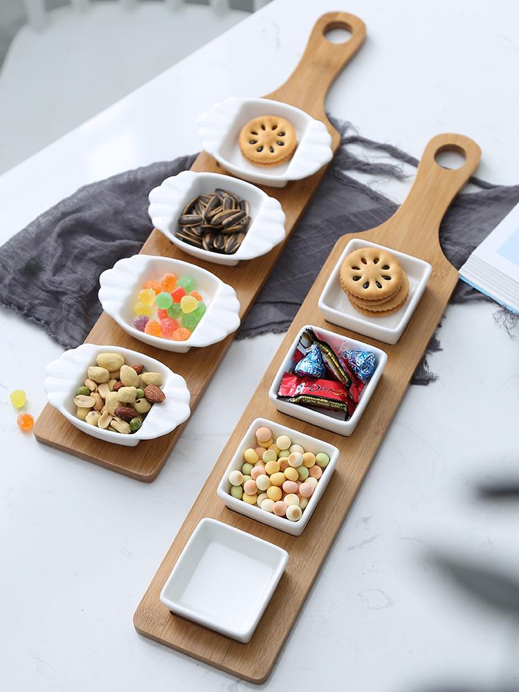 Five-piece set Fruits Platter Serving Trays Creative Ceramic Dish Plates for Snacks/Nuts/Desserts Eco Natural Bamboo Tray