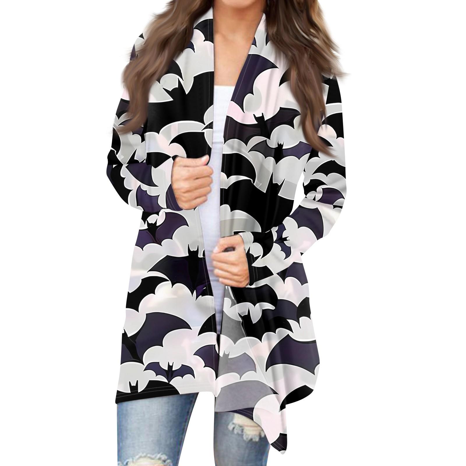 

Жіночий кардиган з довгим рукавом і принтом на Хеллоуїн, легка верхня куртка L