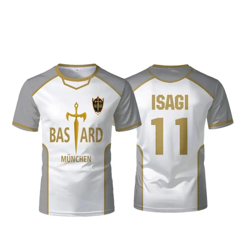 Blue Lock Anime Gemischtklassiges Fußballtrikot Munich White - Atmungsaktives 3D-gedrucktes Caesar Isagi Cosplay Sport-T-Shirt